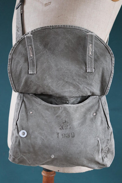 Vintage 1930s 30s WW2 era Swedish army military cotton cross body mattornist bag stamped musette