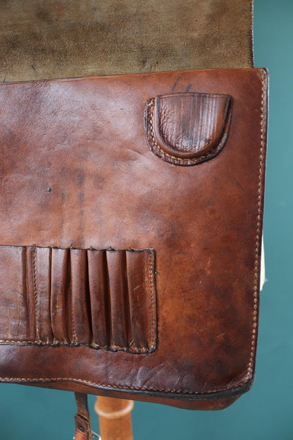 Vintage 1930s 30s 1940s 40s Swedish army military map brown leather document shoulder bag satchel luggage laptop work workwear chore