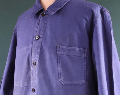Vintage 1950s 50s French blue work jacket workwear chore 50” chest bleu de travail cotton twill