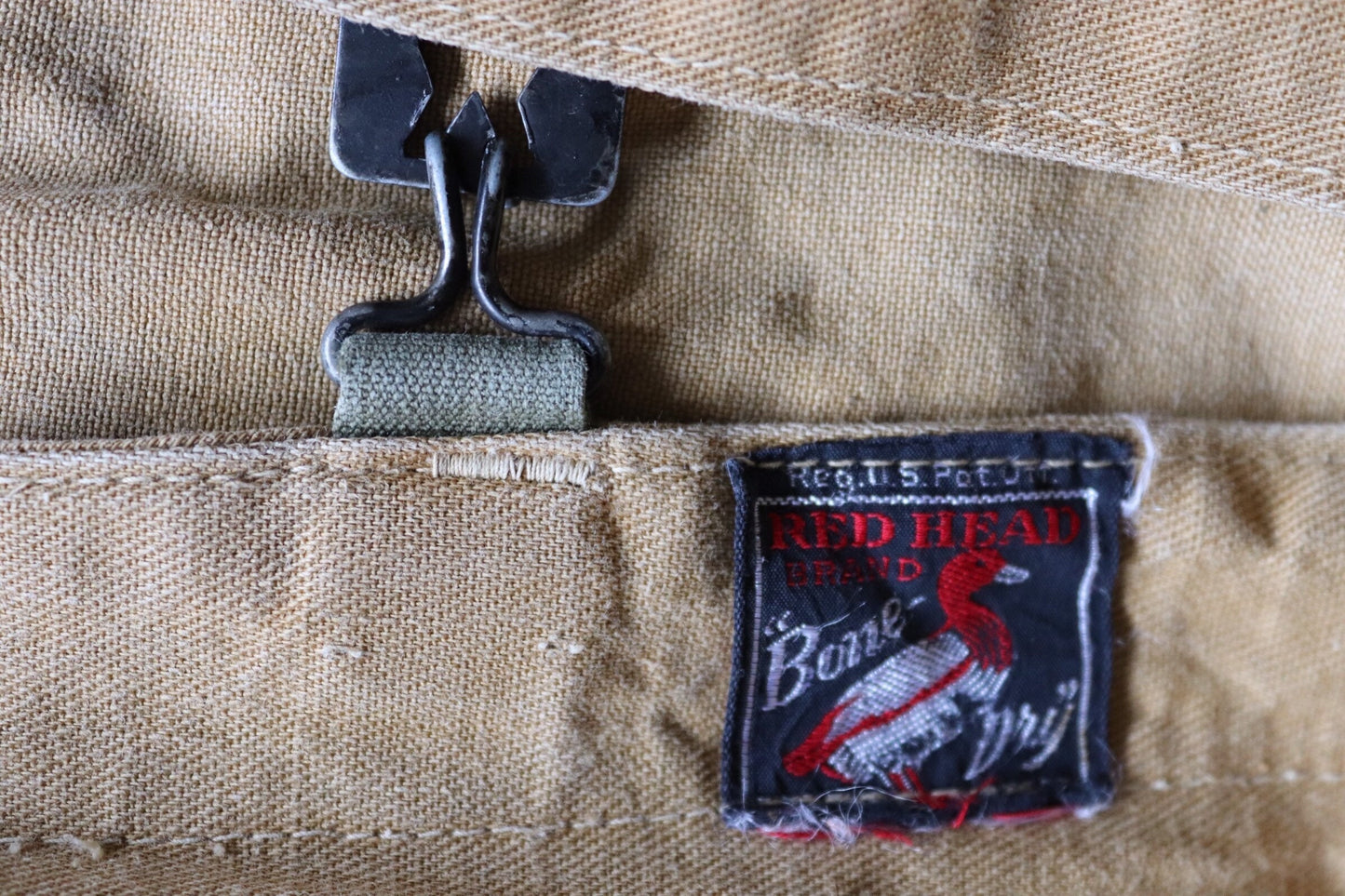 Vintage 1940s 40s tin cloth duck cotton canvas hunting shooting jacket 46” chest Red Head American workwear work chore