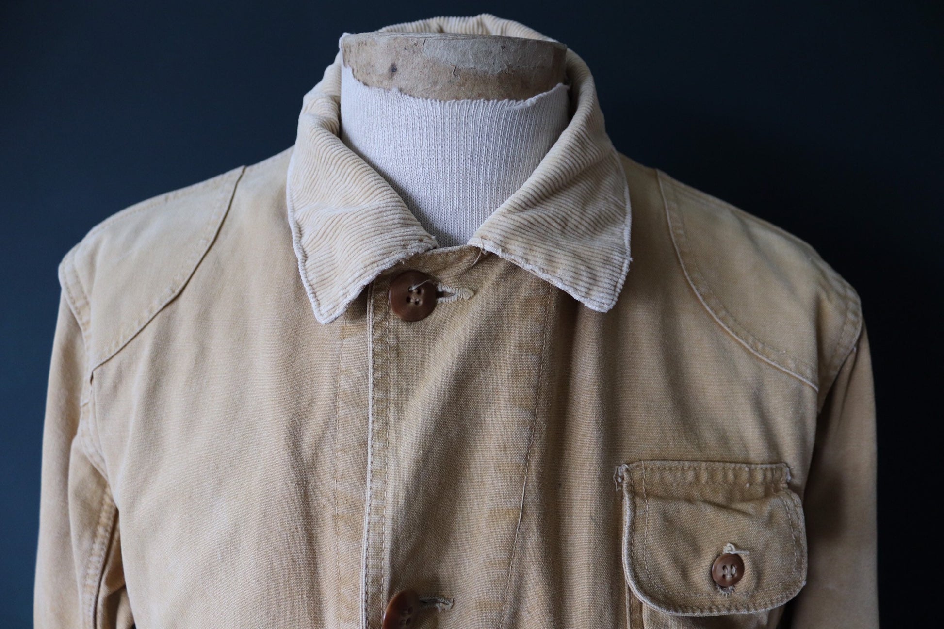 Vintage 1940s 40s tin cloth duck cotton canvas hunting shooting jacket 46” chest Red Head American workwear work chore