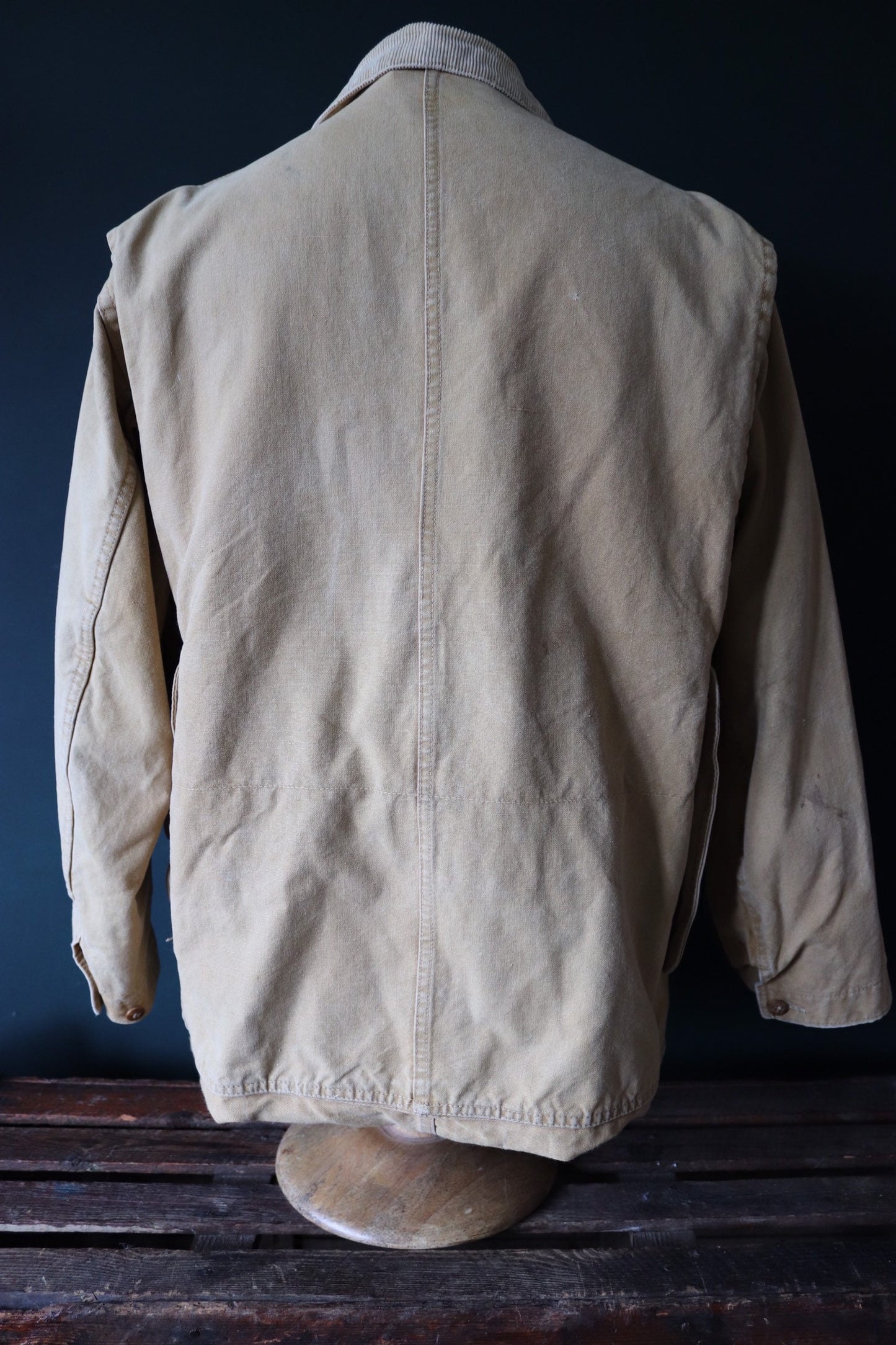 Vintage 1940s 40s tin cloth duck cotton canvas hunting shooting jacket 46” chest Red Head American workwear work chore