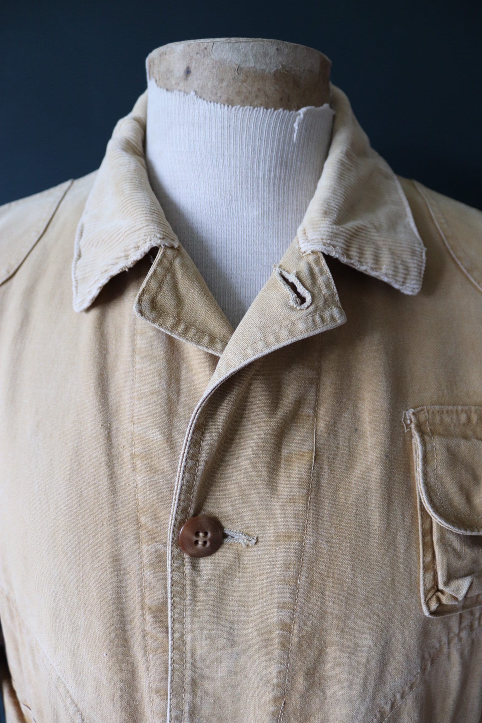 Vintage 1940s 40s tin cloth duck cotton canvas hunting shooting jacket 46” chest Red Head American workwear work chore