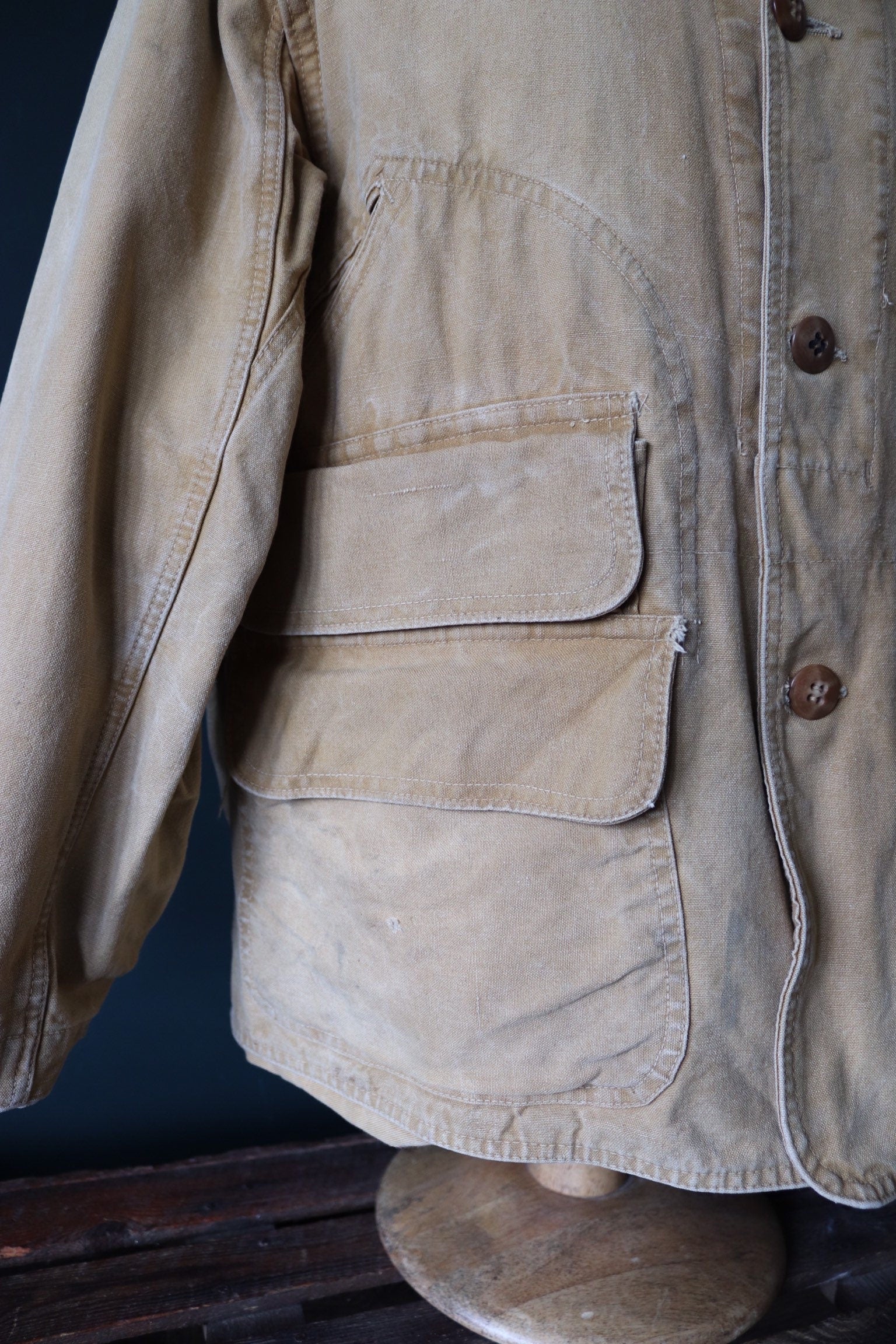 Vintage 1940s 40s tin cloth duck cotton canvas hunting shooting jacket 46” chest Red Head American workwear work chore