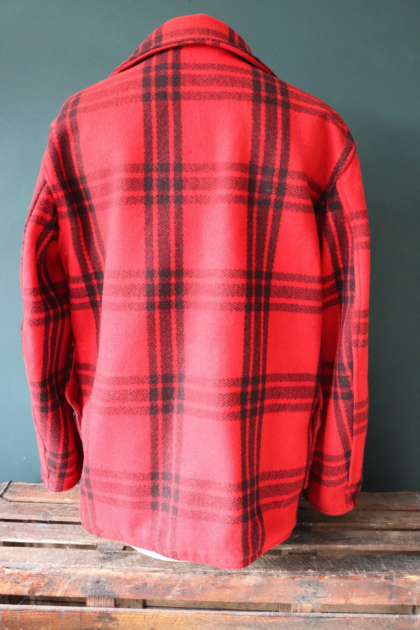 Vintage 1940S 40s 1950s 50s JC Higgins red black buffalo plaid wool checked jacket 48” chest hunting mackinaw