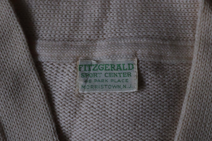 Vintage 1960s 60s American USA cream wool knitted varsity Ivy League style rockabilly mod chenille patch jumper sweater cardigan knitwear