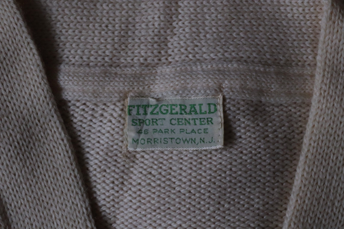 Vintage 1960s wool varsity sweater - American Ivy League - cream knitted cardigan - 44” chest