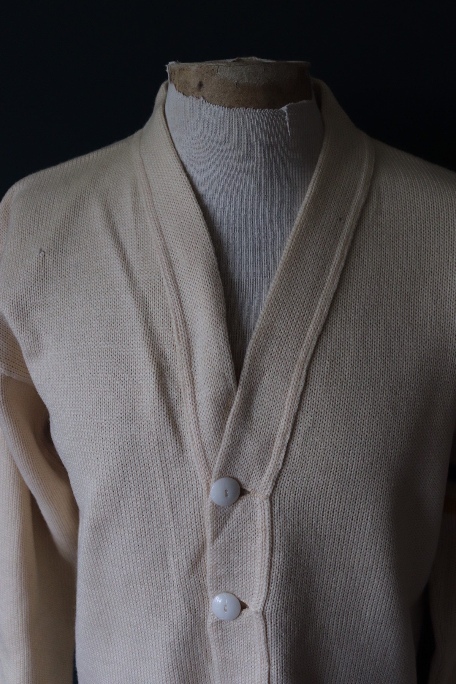 Vintage 1960s 60s American USA cream wool knitted varsity Ivy League style rockabilly mod chenille patch jumper sweater cardigan knitwear