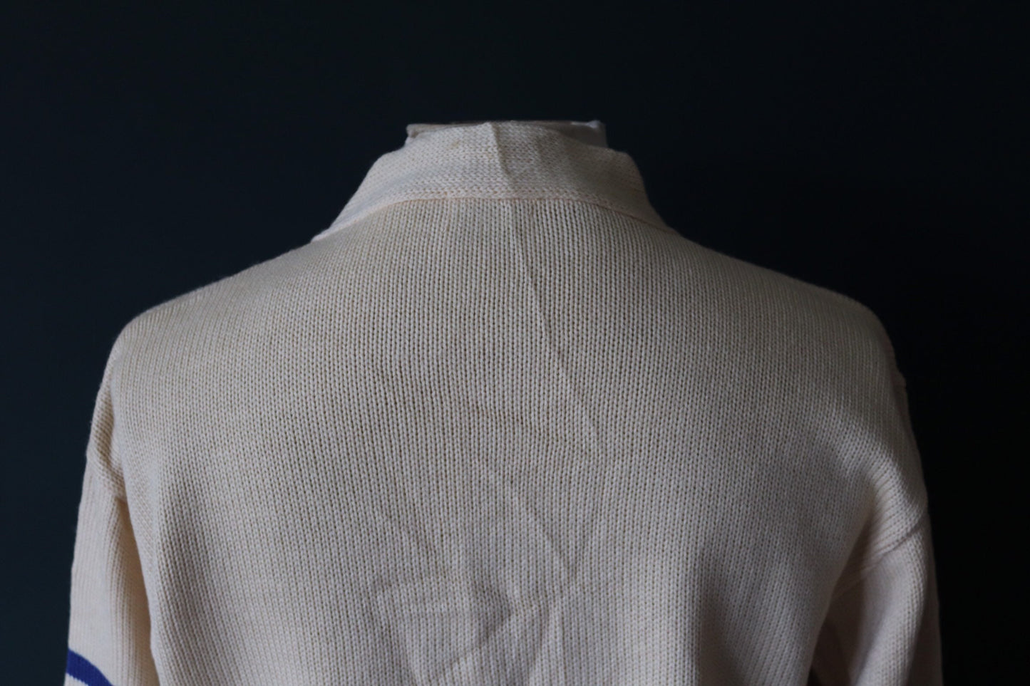 Vintage 1960s 60s American USA cream wool knitted varsity Ivy League style rockabilly mod chenille patch jumper sweater cardigan knitwear