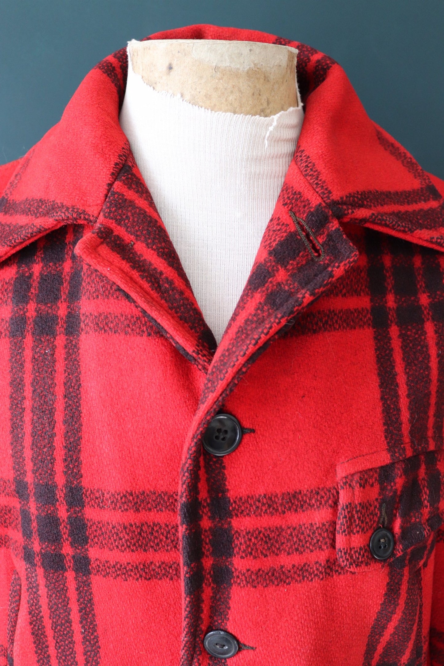 Vintage 1940S 40s 1950s 50s JC Higgins red black buffalo plaid wool checked jacket 48” chest hunting mackinaw