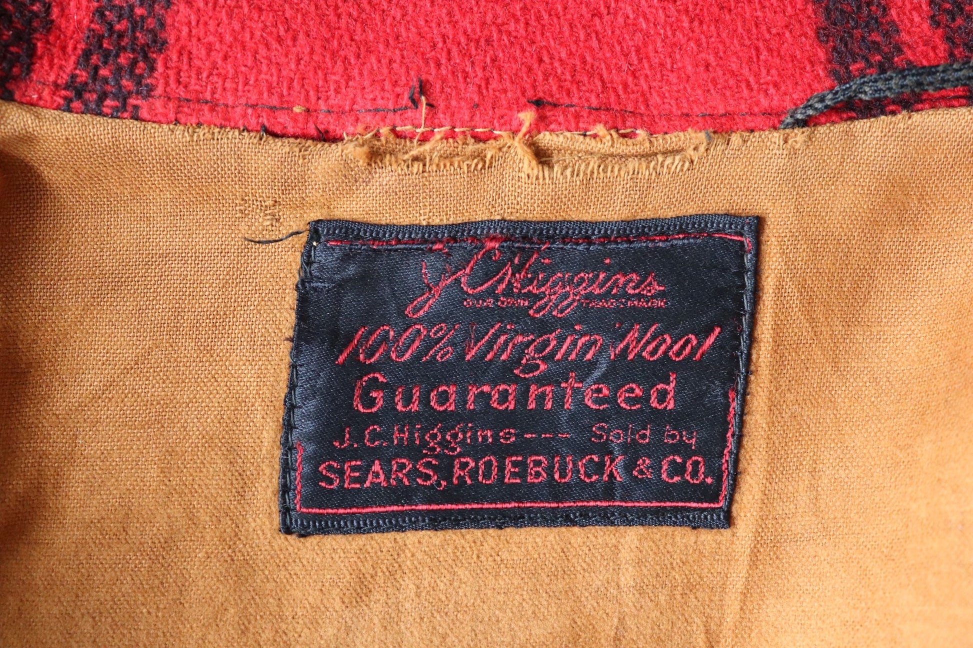 Vintage 1940S 40s 1950s 50s JC Higgins red black buffalo plaid wool checked jacket 48” chest hunting mackinaw