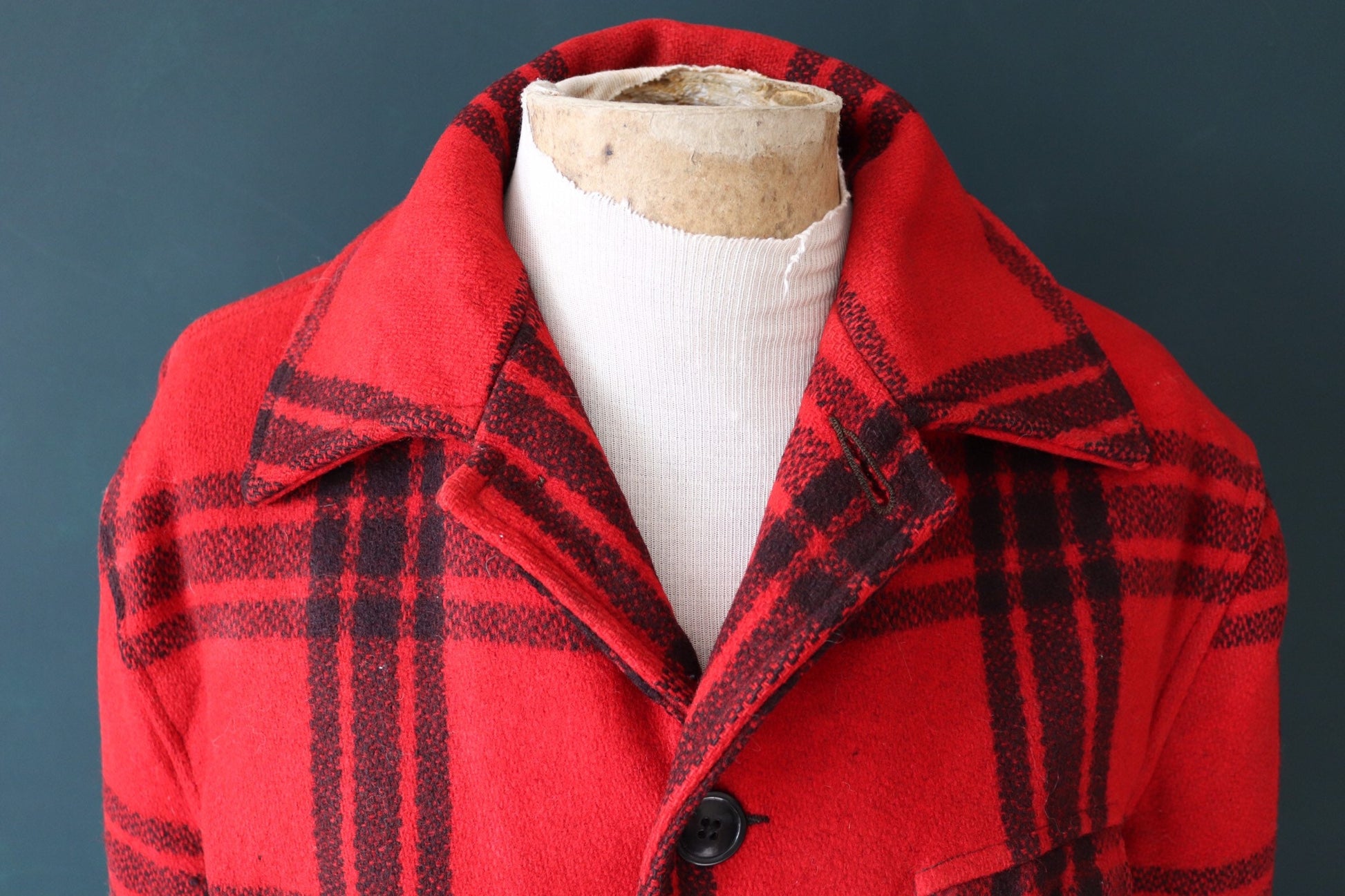Vintage 1940S 40s 1950s 50s JC Higgins red black buffalo plaid wool checked jacket 48” chest hunting mackinaw