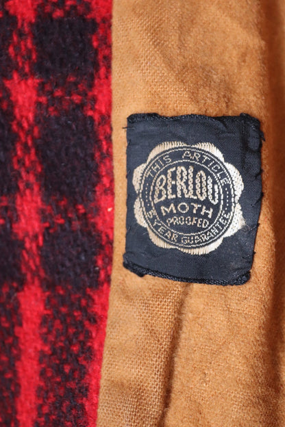 Vintage 1940S 40s 1950s 50s JC Higgins red black buffalo plaid wool checked jacket 48” chest hunting mackinaw