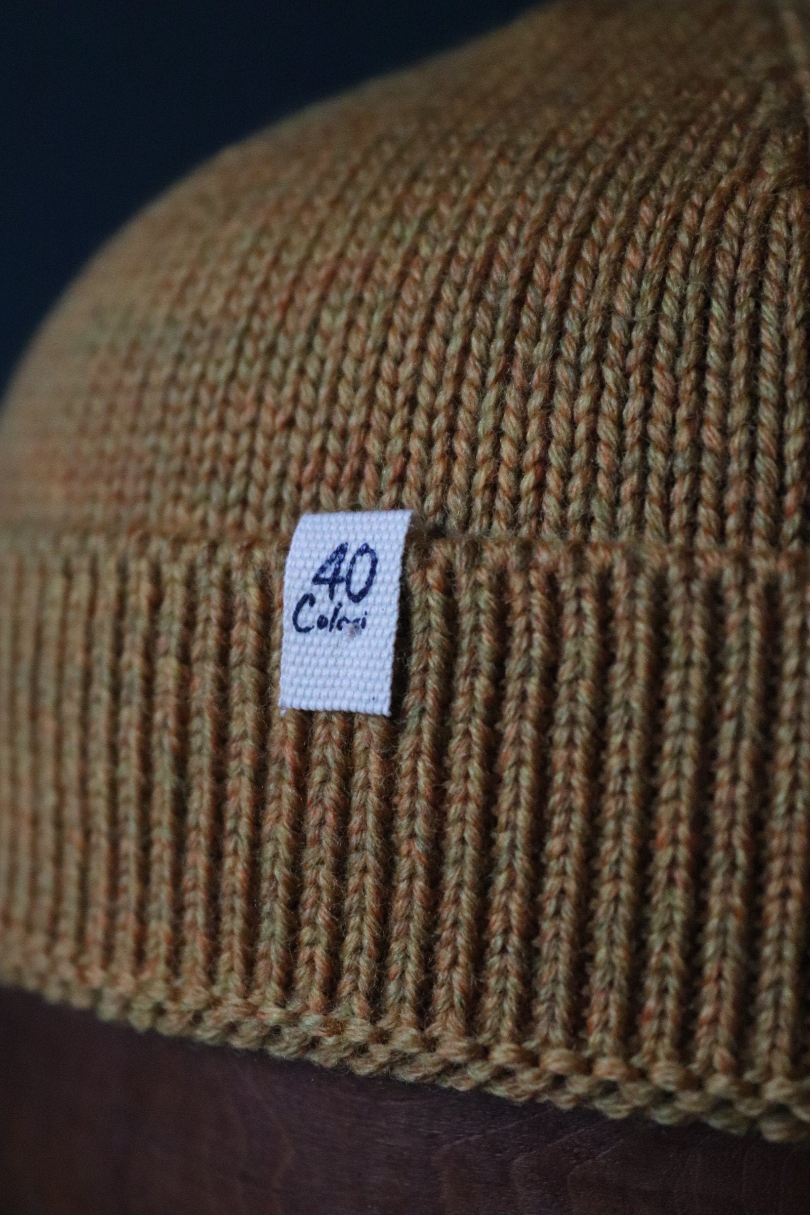 40 Colori 100% merino wool fisherman’s beanie hat watch cap ochre yellow made in Italy