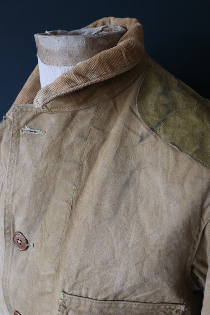 Vintage 1940s workwear jacket - tan brown duck cotton canvas - American hunting - Talon zipper - 48” chest