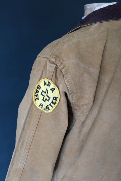 Vintage 1950s workwear jacket - Bullseye Bill hunting - tan brown duck cotton canvas - American chore - Talon zipper - 49” chest