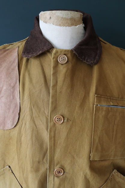 Vintage 1960s workwear jacket - Bullseye Bill hunting - tan brown duck cotton canvas - American chore - Talon zipper - 51” chest