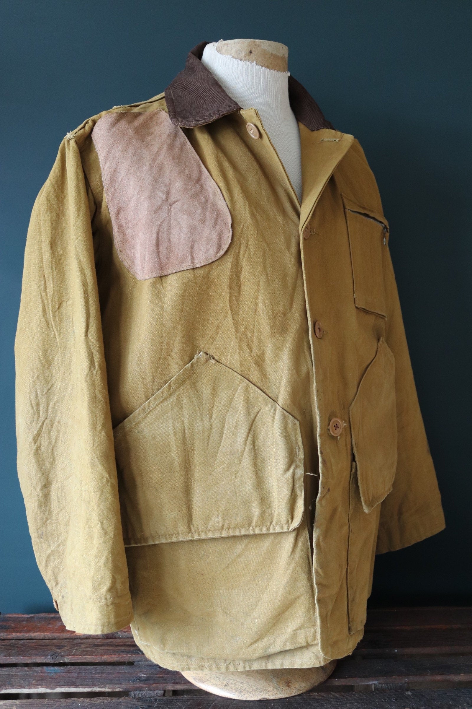Vintage 1960s 60s Bullseye Bill tan brown duck cotton canvas jacket hunting shooting American Talon zipper 51” chest workwear chore work XL