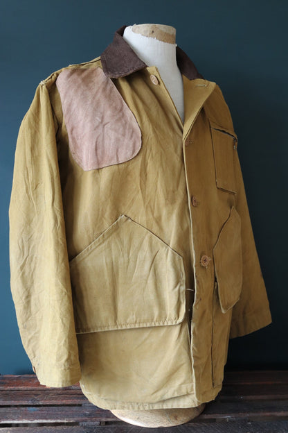 Vintage 1960s 60s Bullseye Bill tan brown duck cotton canvas jacket hunting shooting American Talon zipper 51” chest workwear chore work XL