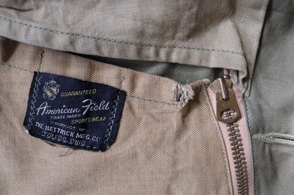 Vintage 1950s workwear jacket - green brown duck cotton canvas - American hunting - Talon zipper - 52” chest