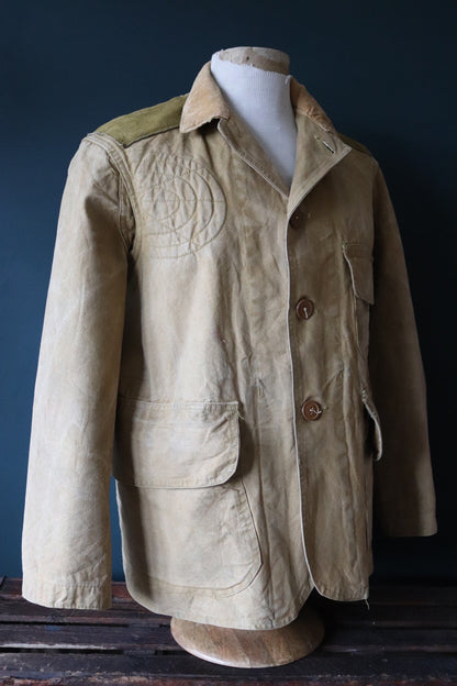 Vintage 1940s 40s tan brown duck cotton canvas jacket hunting shooting American Talon zipper 48” chest workwear chore work
