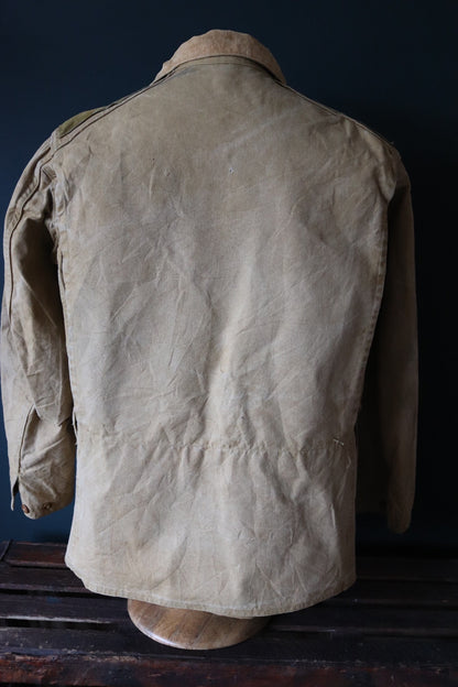 Vintage 1940s 40s tan brown duck cotton canvas jacket hunting shooting American Talon zipper 48” chest workwear chore work