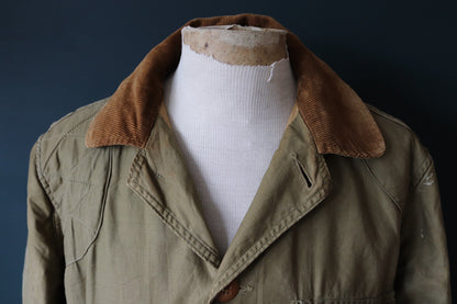Vintage 1950s workwear jacket - green brown duck cotton canvas - American hunting - Talon zipper - 52” chest
