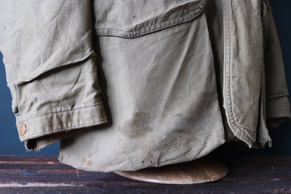 Vintage 1950s workwear jacket - green brown duck cotton canvas - American hunting - Talon zipper - 52” chest