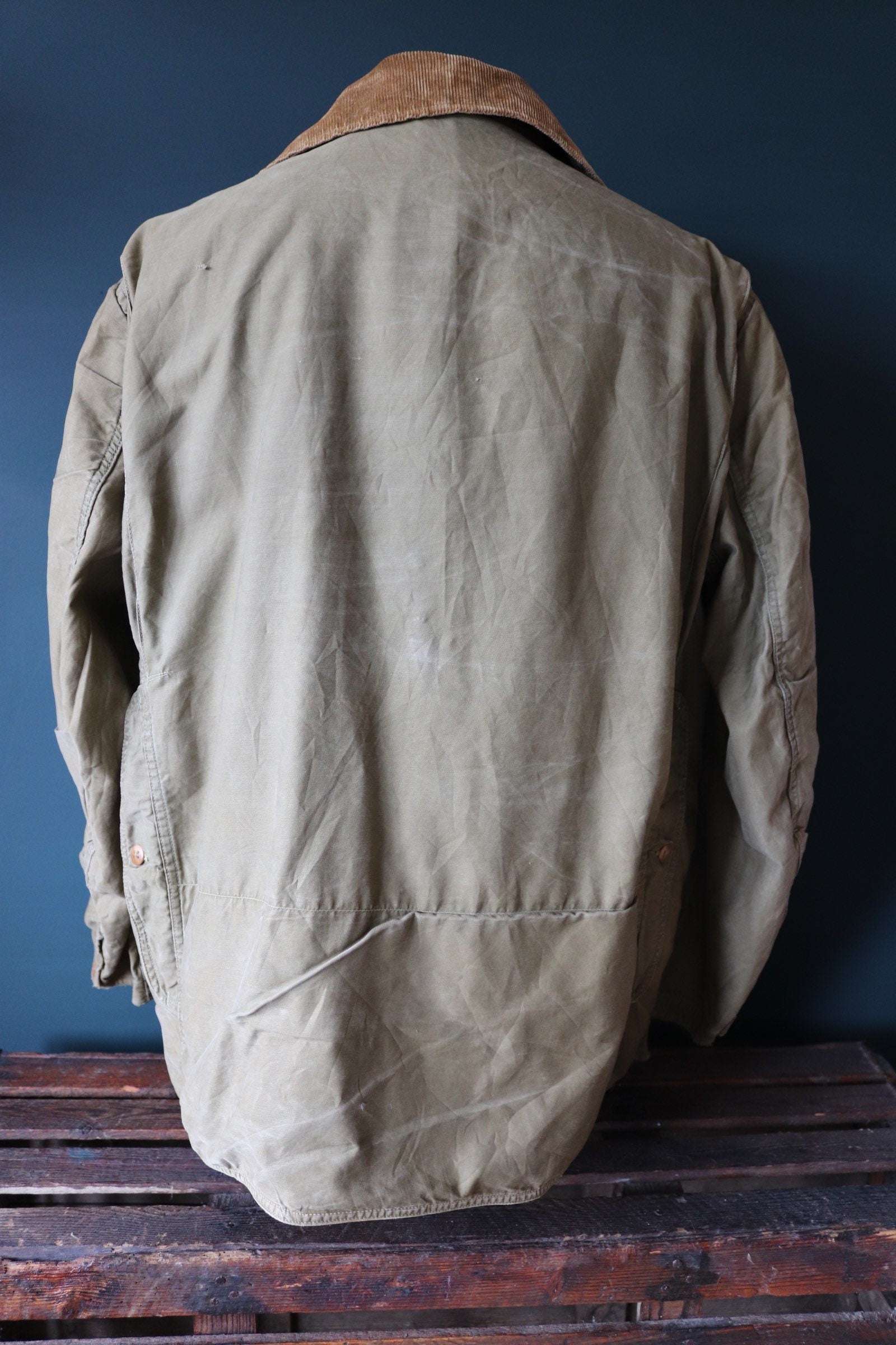 Vintage 1950s 50s Hettrick green brown duck cotton canvas jacket hunting shooting American Talon zipper 52” chest workwear chore work