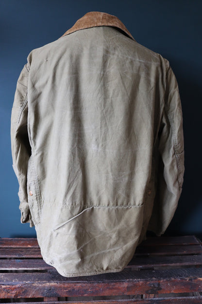 Vintage 1950s workwear jacket - green brown duck cotton canvas - American hunting - Talon zipper - 52” chest