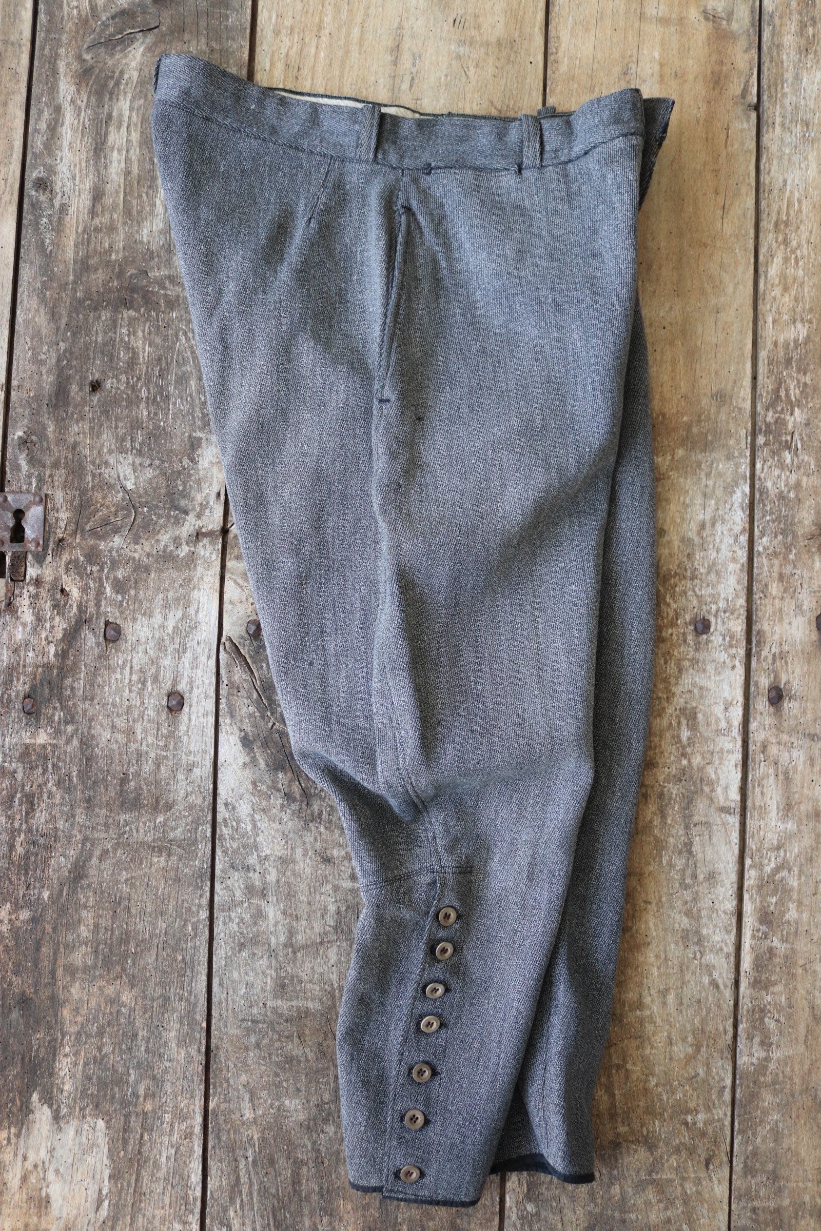 Vintage French riding jodhpurs hunting 1930s 1940s grey cotton whipcord breeches britches 33” x 24”