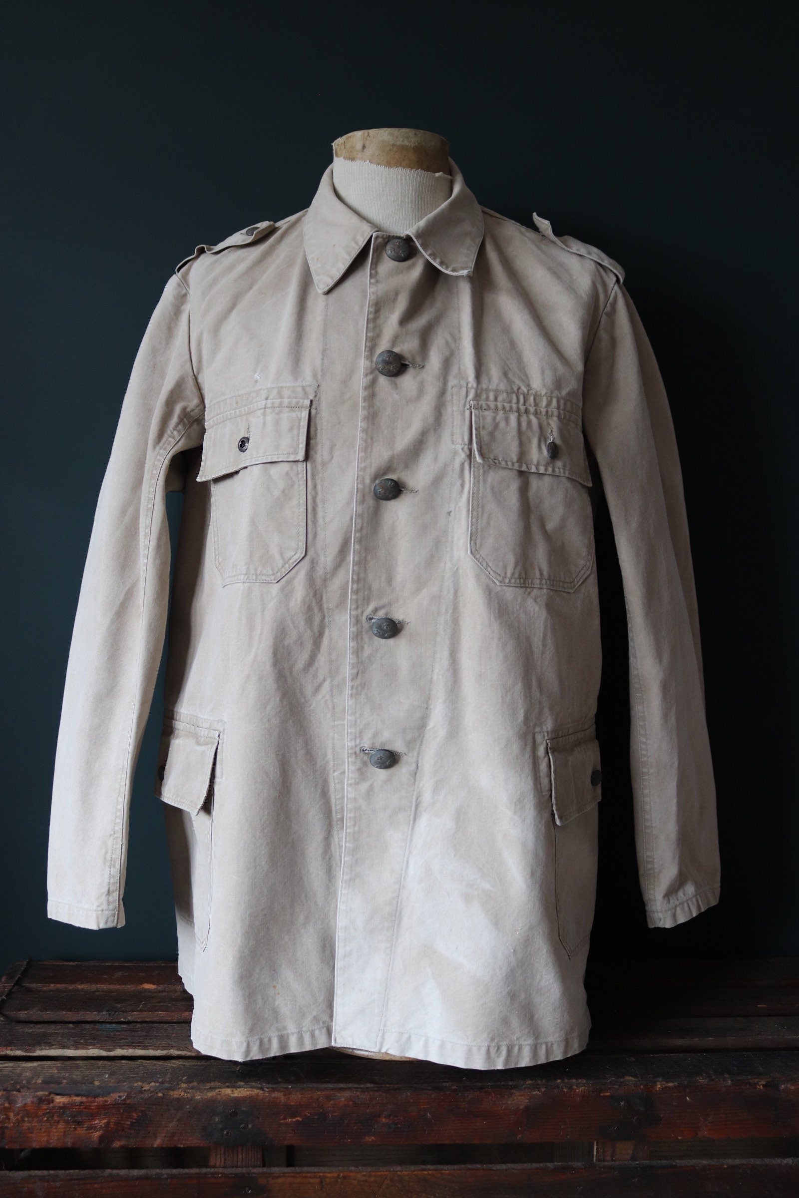 Vintage 1930s 30s 1940s 40s Swedish WW2 military civil defence army field cotton jacket tunic 46” chest work workwear chore