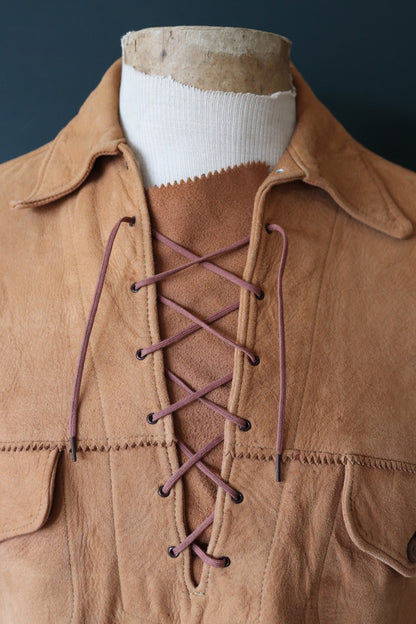 Vintage 1950s 60s buckskin suede shirt - Western cowboy - 42” chest - Sport Togs Rodeo