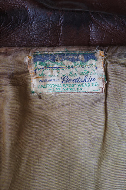 Vintage 1930s 40s goatskin leather jacket - California Sportswear - Talon sunburst zipper - 42” chest - aviator