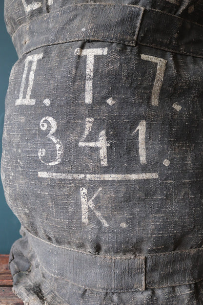 Vintage antique WW1 era 1900s 1910s French Marine Nationale navy naval tarred kit duffle bag Amiral Aube rucksack military sailor