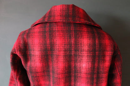 Vintage 1960s 60s red plaid Woolrich buffalo plaid wool hunting mackinaw jacket 46” chest workwear work chore checked logger