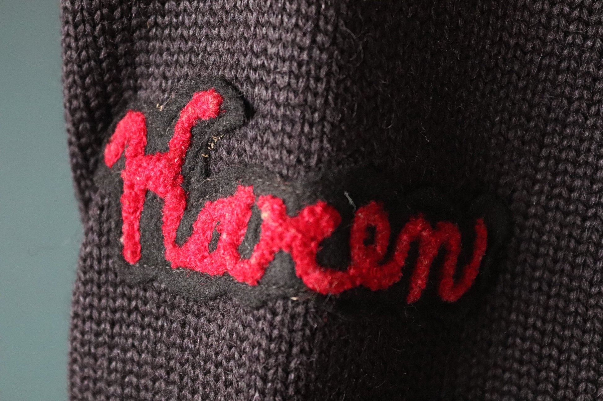 Vintage varsity sweater - 1950s American black wool cardigan - USA college jumper - Ivy League knitwear - chenille patch - 38” chest