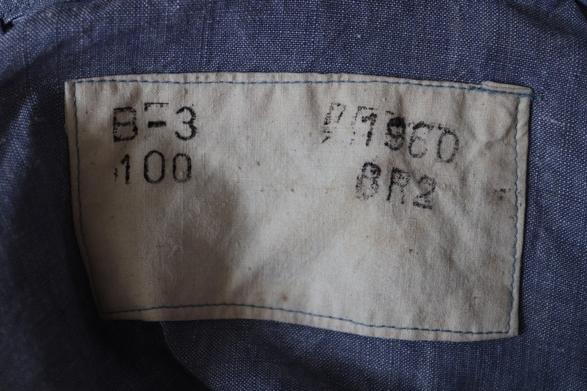Vintage French linen shirt Marine Nationale Navy 1960s naval crackerjack bib top jumper indigo 43” chest military workwear work sailor