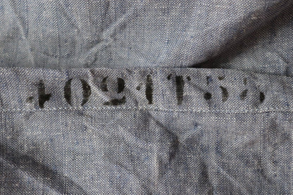 Vintage French linen shirt Marine Nationale 1960s Navy naval crackerjack bib top jumper indigo 43” chest military workwear work sailor