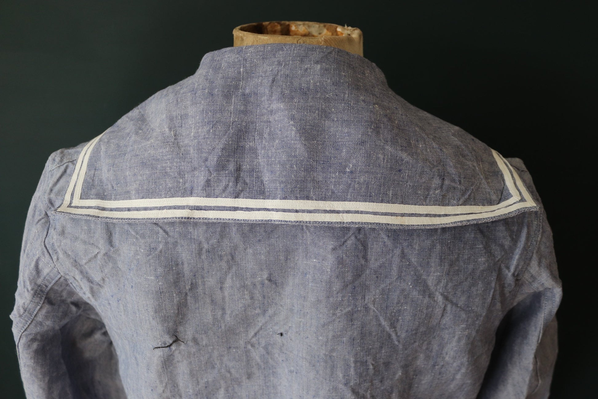 Vintage French linen shirt Marine Nationale 1960s Navy naval crackerjack bib top jumper indigo 43” chest military workwear work sailor
