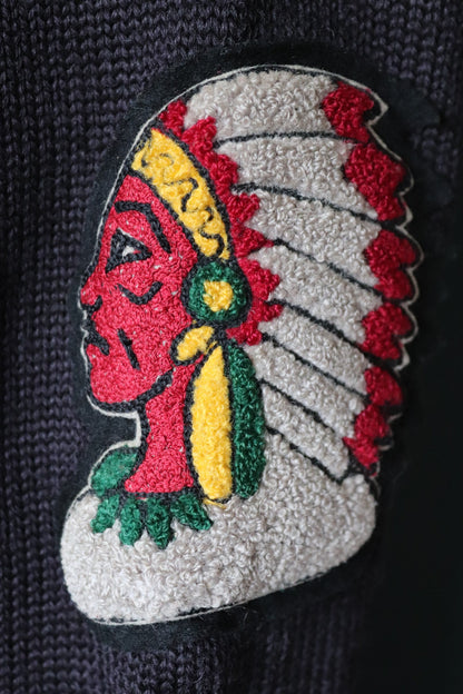 Vintage 1950s wool varsity cardigan - Ivy style - chenille patch - 38" chest