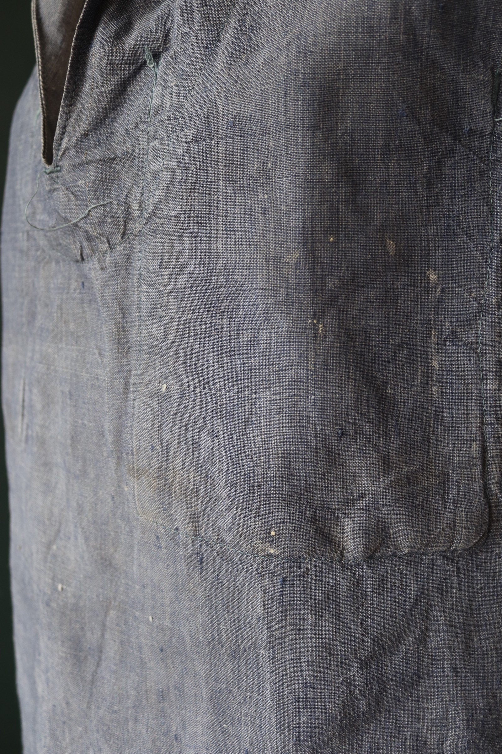 Vintage French linen shirt Marine Nationale Navy 1960s naval crackerjack bib top jumper indigo 43” chest military workwear work sailor