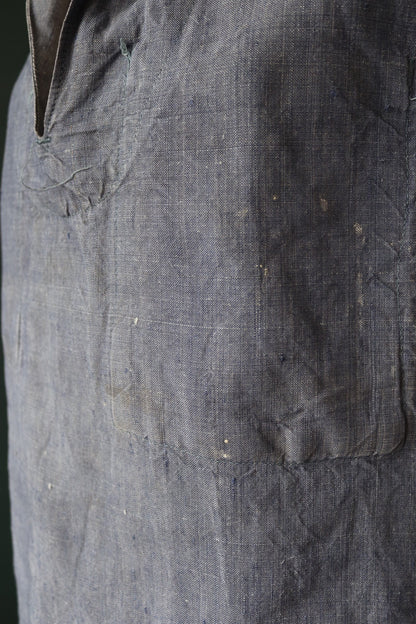 Vintage French linen shirt Marine Nationale Navy 1960s naval crackerjack bib top jumper indigo 43” chest military workwear work sailor