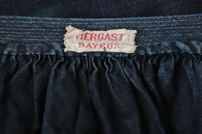 Antique French workwear smock vintage 1800s 1900s indigo blue cotton biaude shirt work chore shepherd darned repaired pleated 67” chest