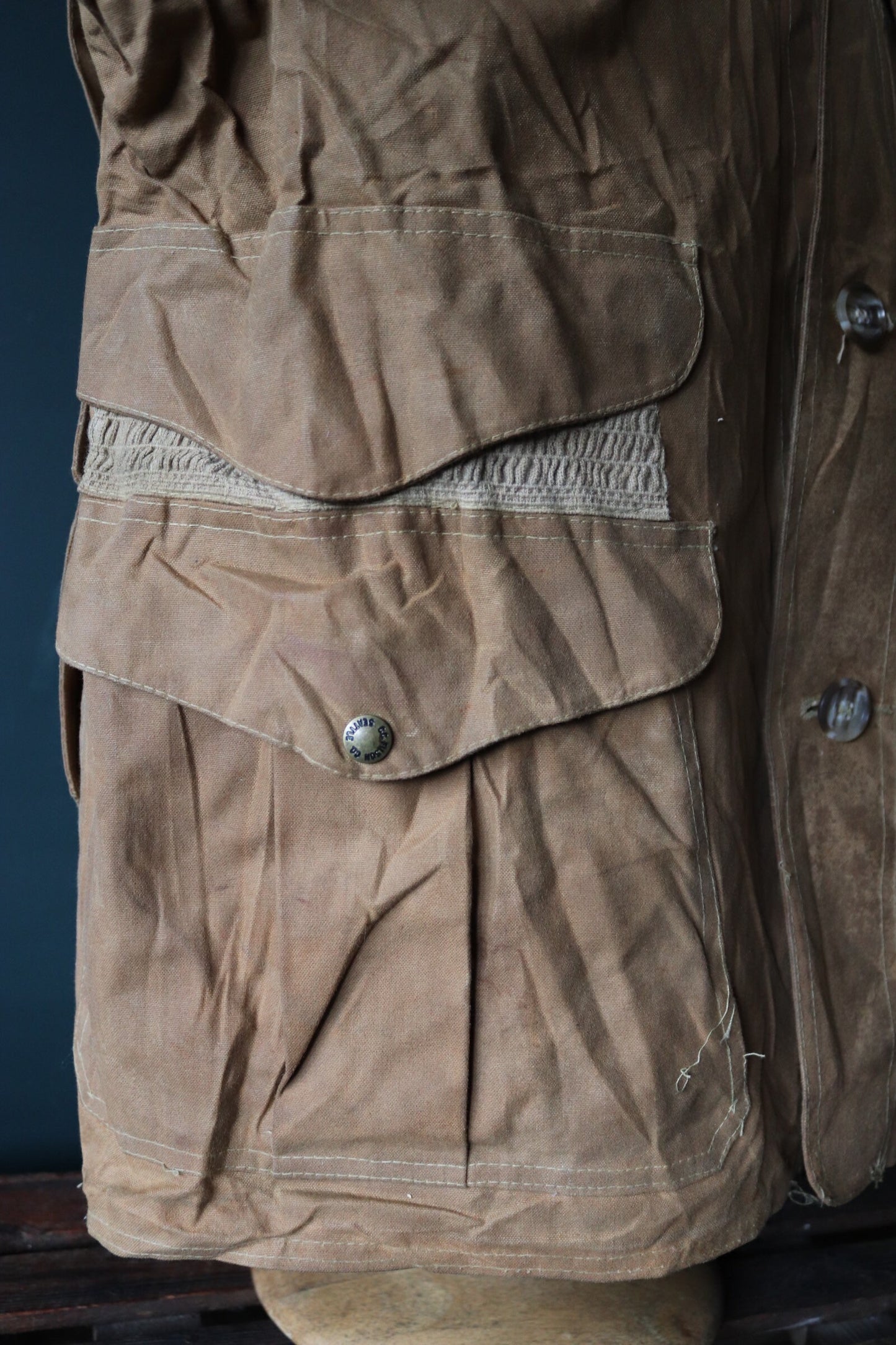 Vintage CC Filson tin cloth paraffin waxed cruiser jacket 49” chest workwear work chore waterproof hunting