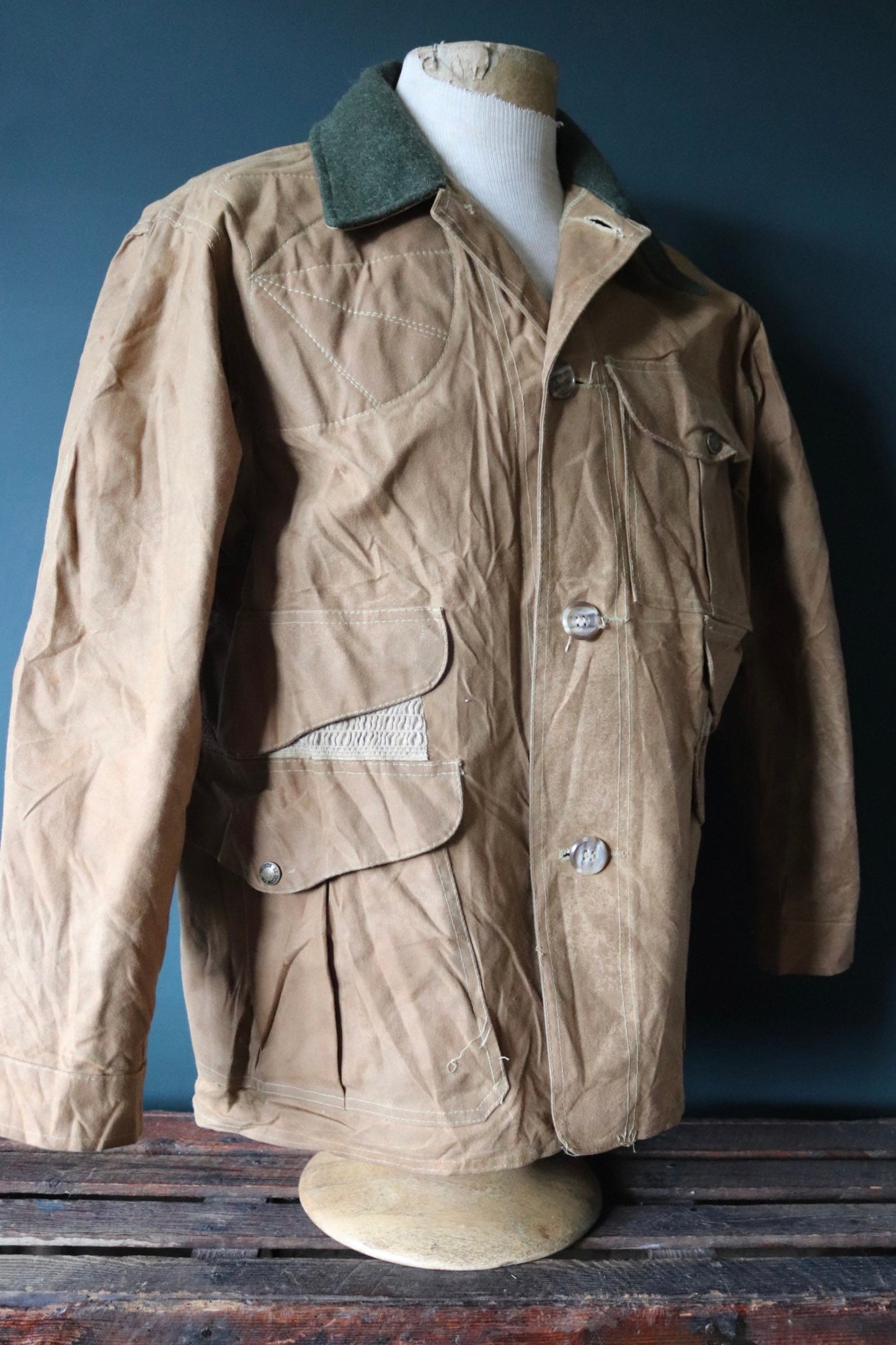 Vintage CC Filson tin cloth paraffin waxed cruiser jacket 49” chest workwear work chore waterproof hunting