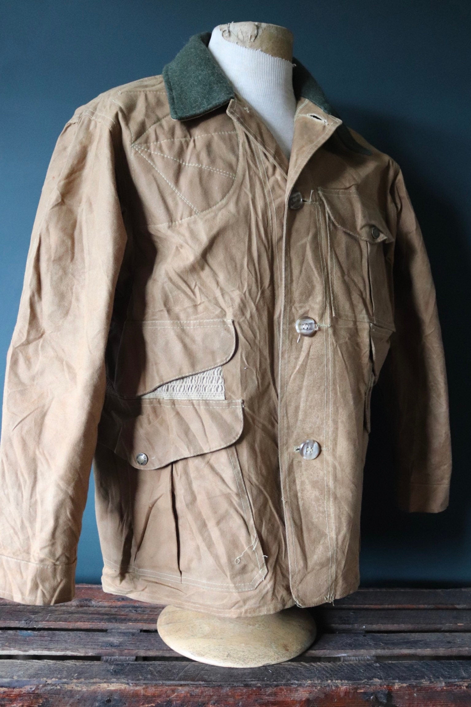 Vintage CC Filson tin cloth paraffin waxed cruiser jacket 49” chest workwear work chore waterproof hunting