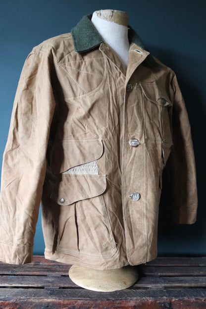 Vintage CC Filson tin cloth paraffin waxed cruiser jacket 49” chest workwear work chore waterproof hunting