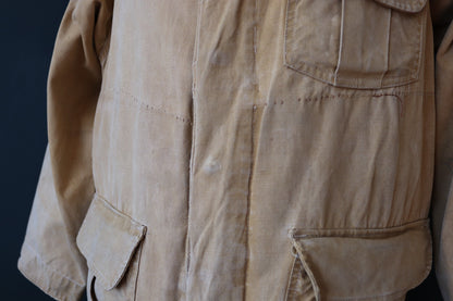 Vintage 1950s 50s Hinson Bodyguard tan brown tin cloth cotton canvas hunting jacket 47" chest work workwear chore shooting waterproof