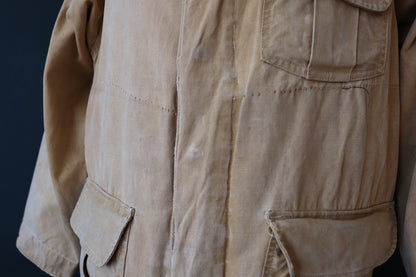 Vintage 1950s workwear jacket - Hinson Bodyguard - tan brown tin cloth cotton canvas - waterproof hunting - 47" chest - American chore